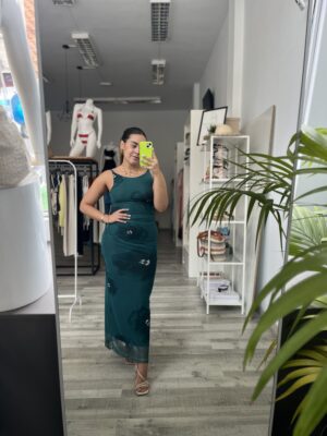 Vestido tull floral negro