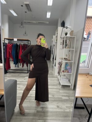 Vestido asimétrico marrón crep