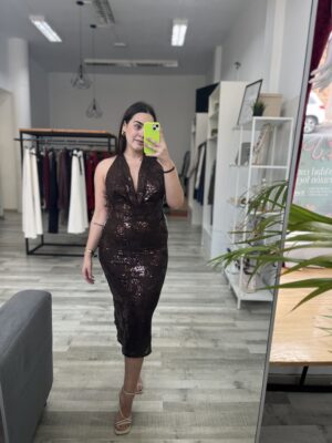 Vestido tull lentejuela marron